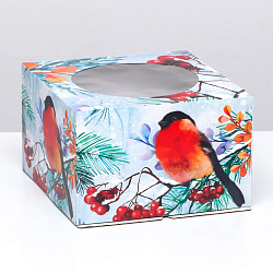 Коробка для торта 30 см*30 см*19 см Снегири